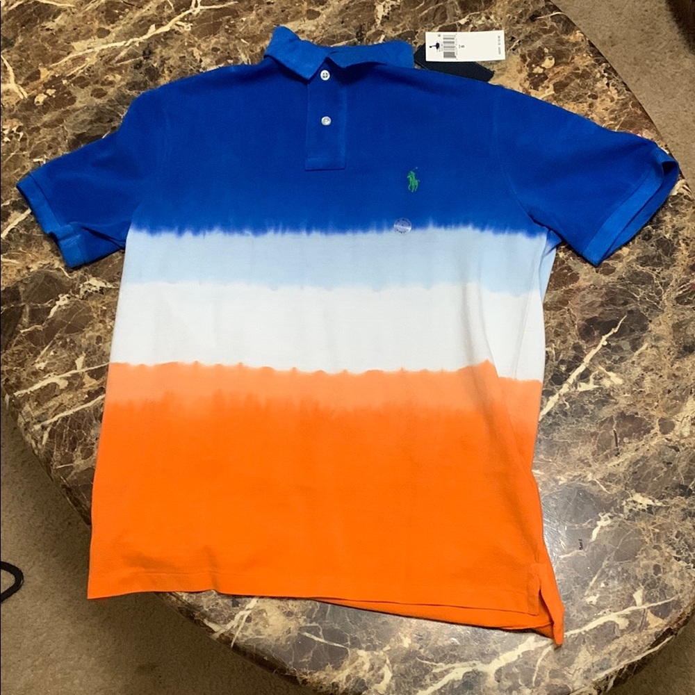 Ralph Lauren Men's Blue and Orange Polo Shirt